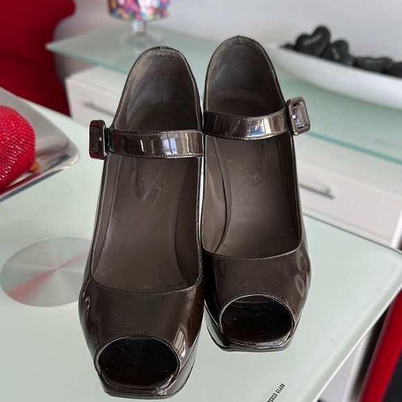 RARE 💙🤎 Castaner Brown Patent Blue espadrille Wedge Shoe 37/7 - Picture 6 of 8